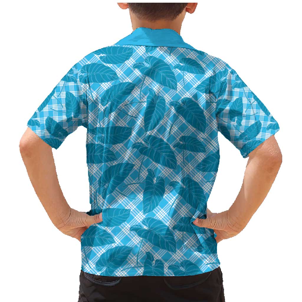 Blue Hawaii Kalo Palaka Motifs Family Matching Mermaid Dress and Hawaiian Shirt Hawaiian Taro Leaves Elegant Vibes - Polynesian Pride