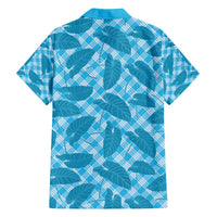 Blue Hawaii Kalo Palaka Motifs Family Matching Off The Shoulder Long Sleeve Dress and Hawaiian Shirt Hawaiian Taro Leaves Elegant Vibes - Polynesian Pride