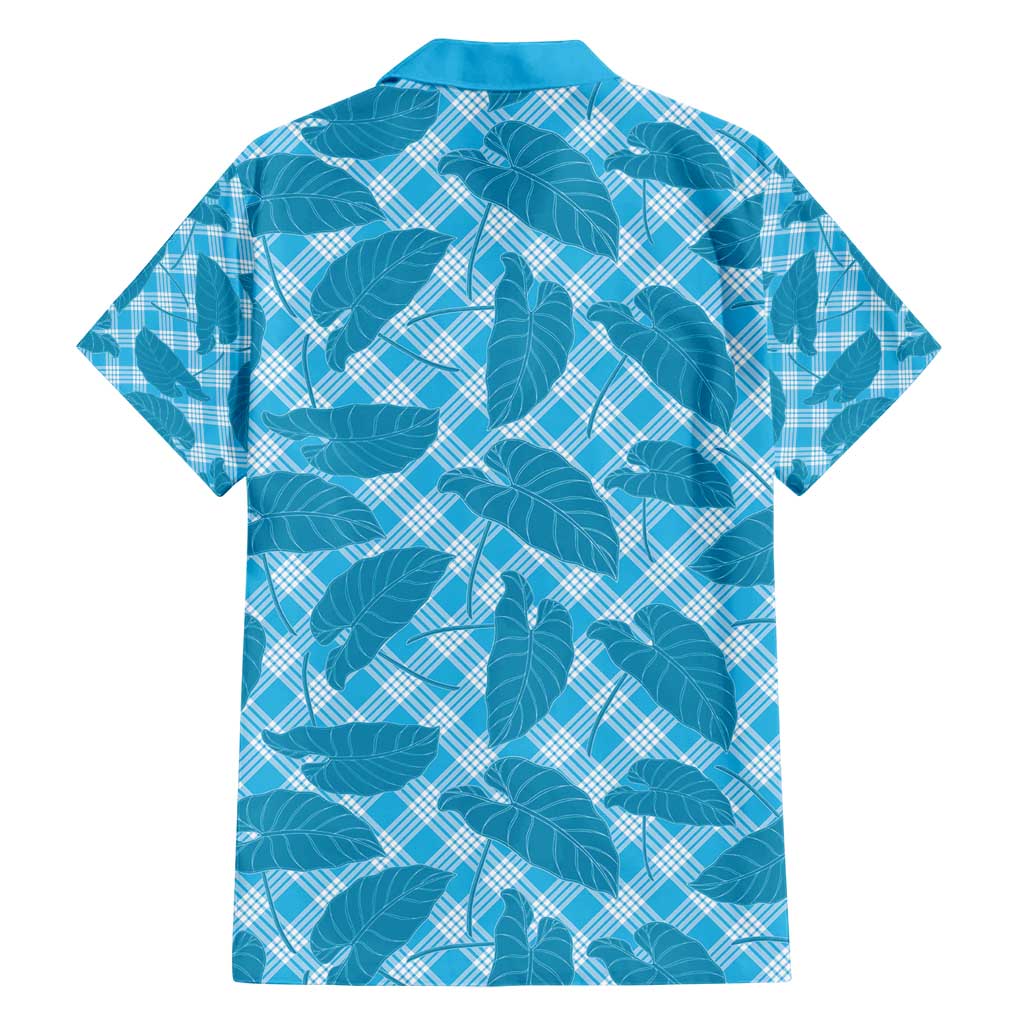 Blue Hawaii Kalo Palaka Motifs Family Matching Short Sleeve Bodycon Dress and Hawaiian Shirt Hawaiian Taro Leaves Elegant Vibes - Polynesian Pride