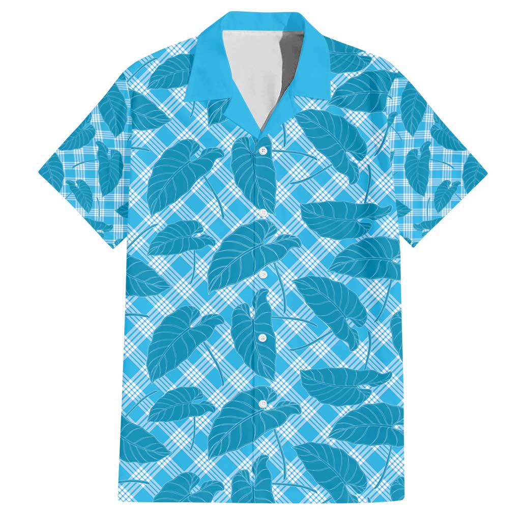 Blue Hawaii Kalo Palaka Motifs Family Matching Summer Maxi Dress and Hawaiian Shirt Hawaiian Taro Leaves Elegant Vibes - Polynesian Pride