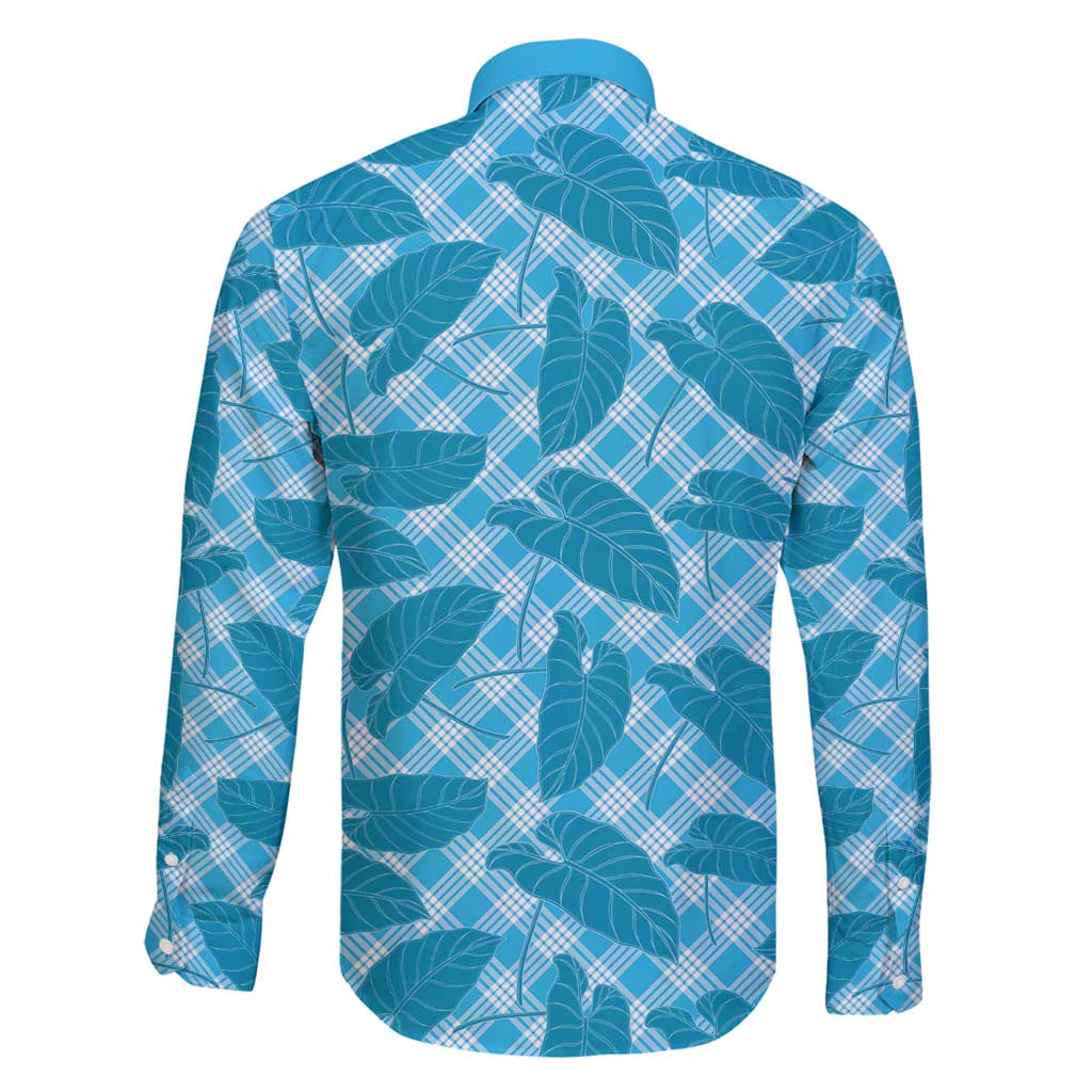 Blue Hawaii Kalo Palaka Motifs Family Matching Summer Maxi Dress and Hawaiian Shirt Hawaiian Taro Leaves Elegant Vibes - Polynesian Pride