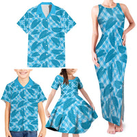 Blue Hawaii Kalo Palaka Motifs Family Matching Tank Maxi Dress and Hawaiian Shirt Hawaiian Taro Leaves Elegant Vibes - Polynesian Pride