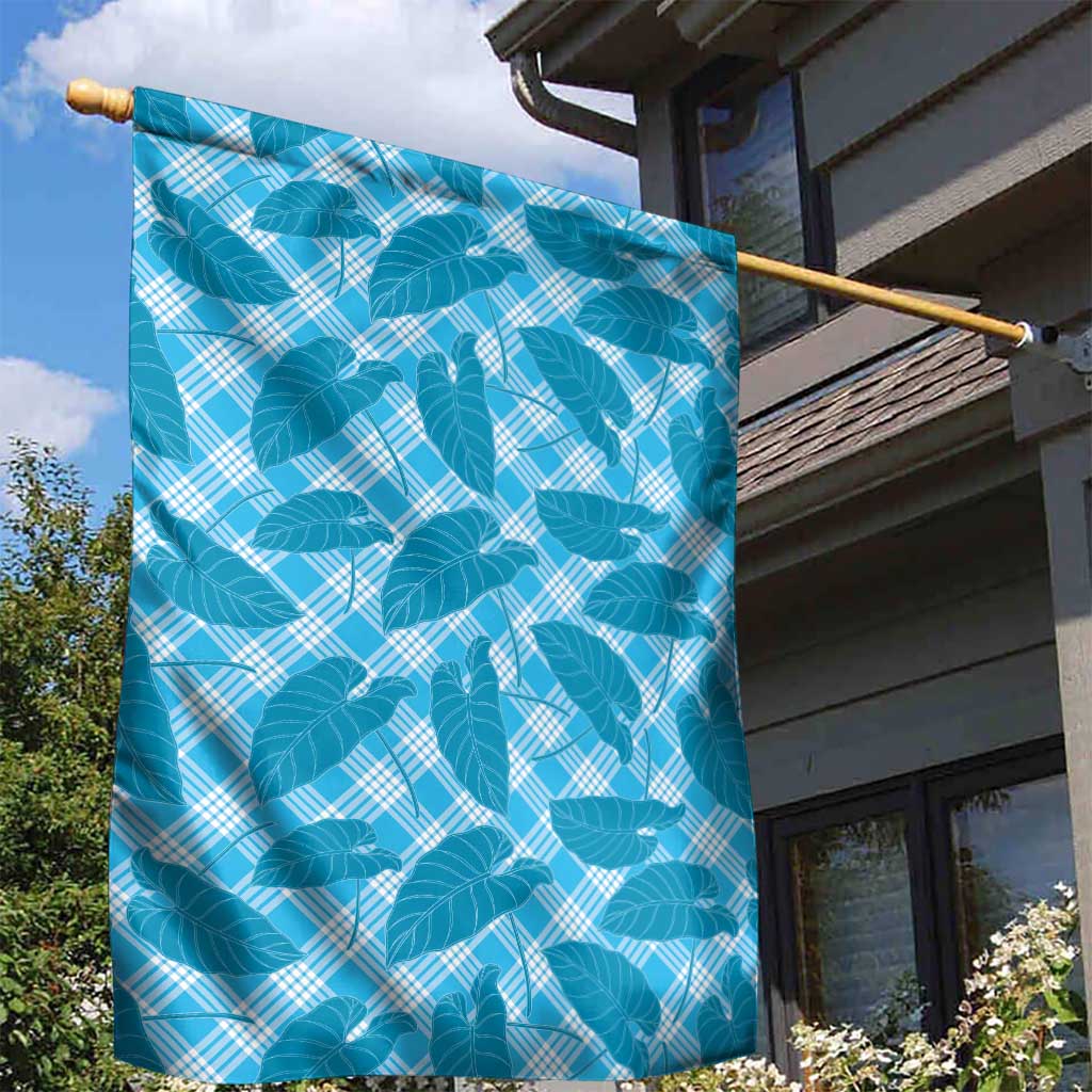 Blue Hawaii Kalo Palaka Motifs Garden Flag Hawaiian Taro Leaves Elegant Vibes - Polynesian Pride