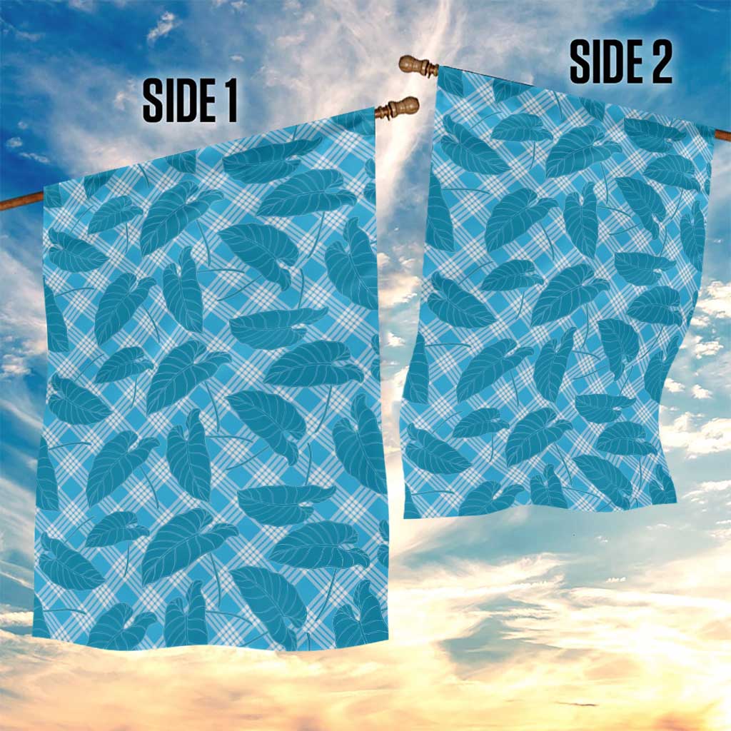 Blue Hawaii Kalo Palaka Motifs Garden Flag Hawaiian Taro Leaves Elegant Vibes - Polynesian Pride