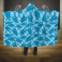Blue Hawaii Kalo Palaka Motifs Hooded Blanket Hawaiian Taro Leaves Elegant Vibes - Polynesian Pride