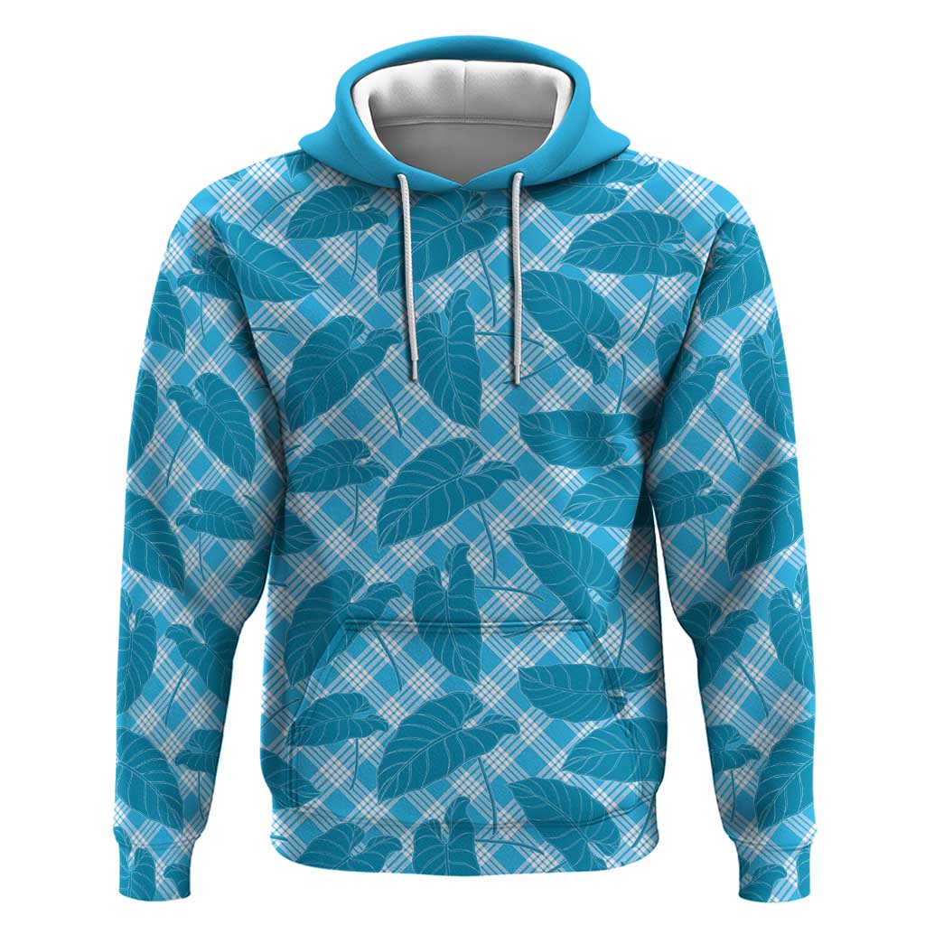 Blue Hawaii Kalo Palaka Motifs Hoodie Hawaiian Taro Leaves Elegant Vibes - Polynesian Pride