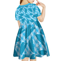 Blue Hawaii Kalo Palaka Motifs Kid Short Sleeve Dress Hawaiian Taro Leaves Elegant Vibes - Polynesian Pride