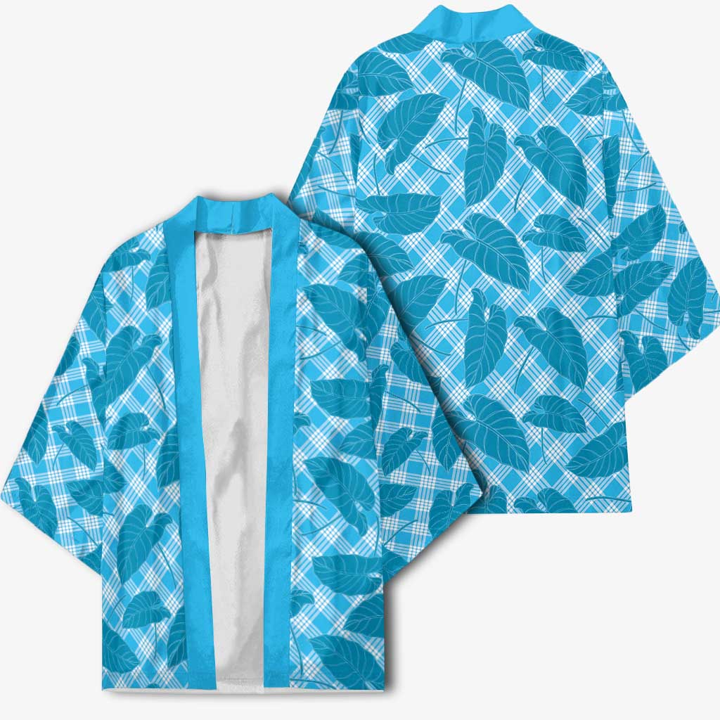Blue Hawaii Kalo Palaka Motifs Kimono Hawaiian Taro Leaves Elegant Vibes - Polynesian Pride