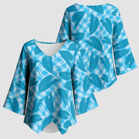Blue Hawaii Kalo Palaka Motifs Kimono Sleeve Blouse Hawaiian Taro Leaves Elegant Vibes - Polynesian Pride