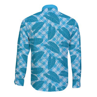 Blue Hawaii Kalo Palaka Motifs Long Sleeve Button Shirt Hawaiian Taro Leaves Elegant Vibes - Polynesian Pride