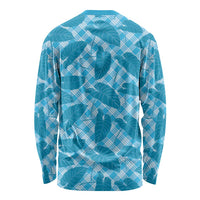 Blue Hawaii Kalo Palaka Motifs Long Sleeve Shirt Hawaiian Taro Leaves Elegant Vibes - Polynesian Pride