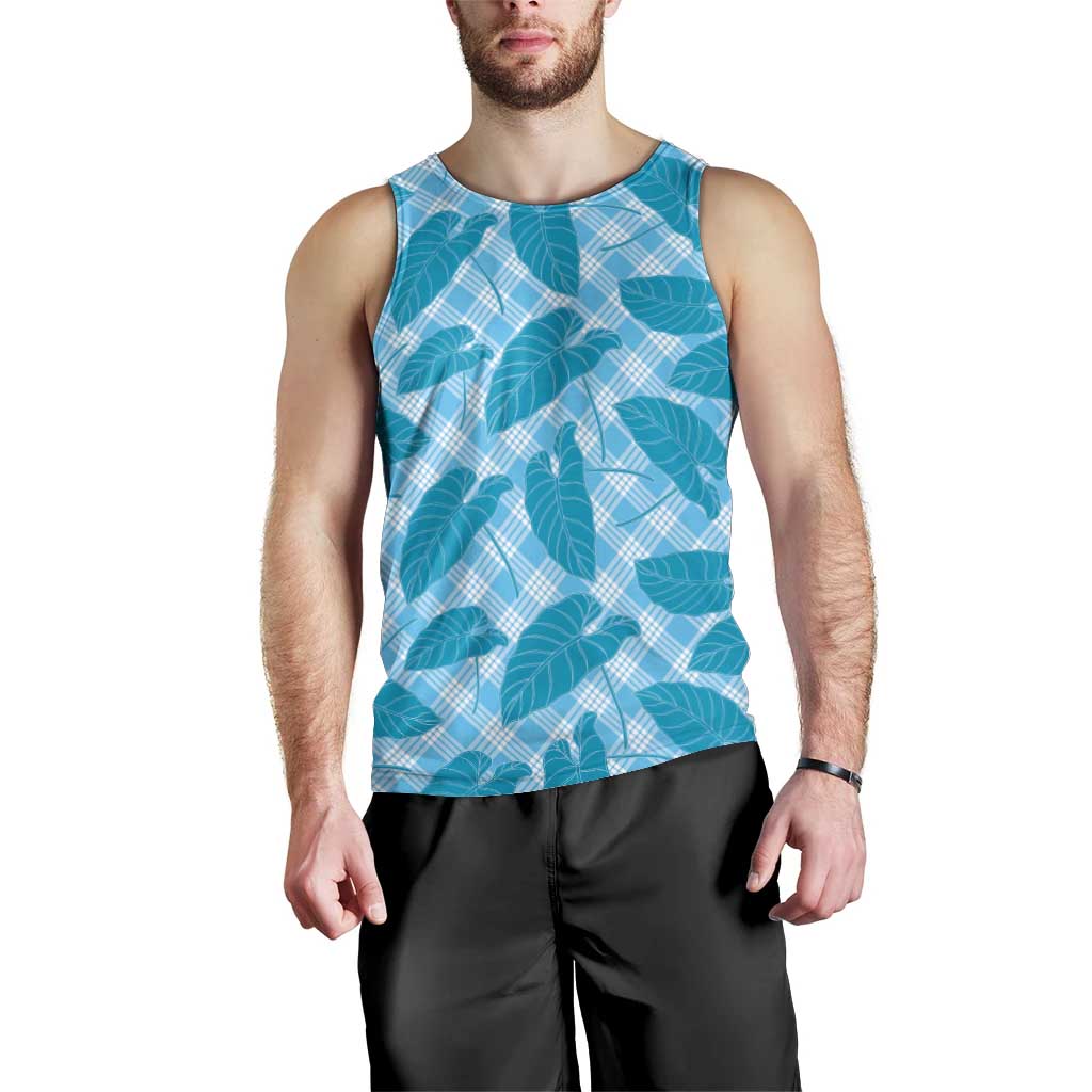 Blue Hawaii Kalo Palaka Motifs Men Tank Top Hawaiian Taro Leaves Elegant Vibes - Polynesian Pride