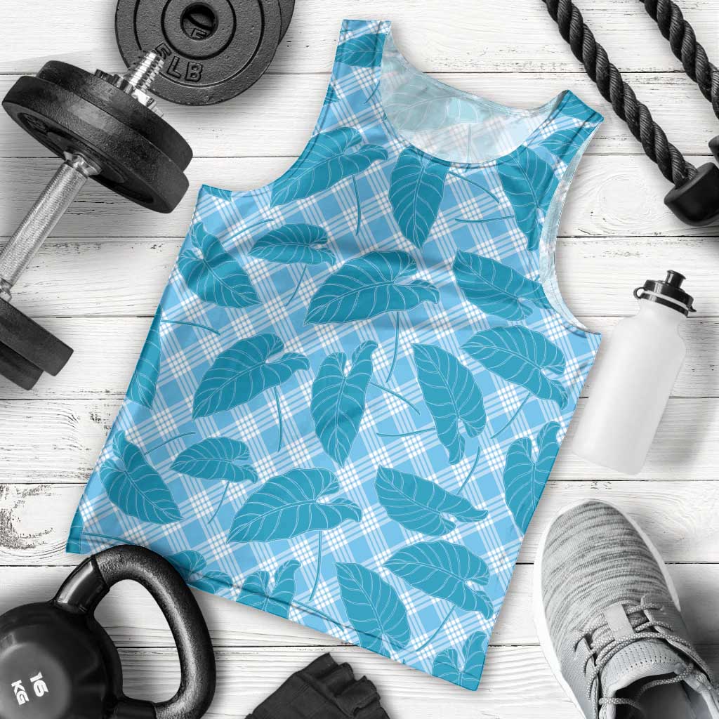 Blue Hawaii Kalo Palaka Motifs Men Tank Top Hawaiian Taro Leaves Elegant Vibes - Polynesian Pride