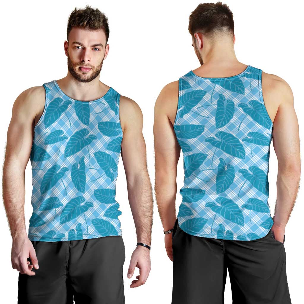 Blue Hawaii Kalo Palaka Motifs Men Tank Top Hawaiian Taro Leaves Elegant Vibes - Polynesian Pride