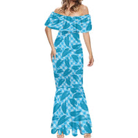 Blue Hawaii Kalo Palaka Motifs Mermaid Dress Hawaiian Taro Leaves Elegant Vibes - Polynesian Pride