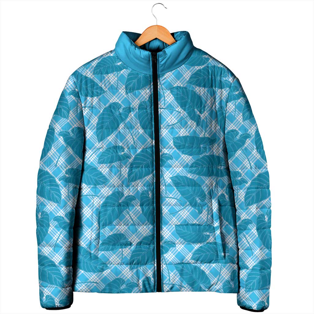 Blue Hawaii Kalo Palaka Motifs Padded Jacket Hawaiian Taro Leaves Elegant Vibes - Polynesian Pride