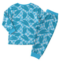 Blue Hawaii Kalo Palaka Motifs Christmas Pajama Set Hawaiian Taro Leaves Elegant Vibes - Polynesian Pride