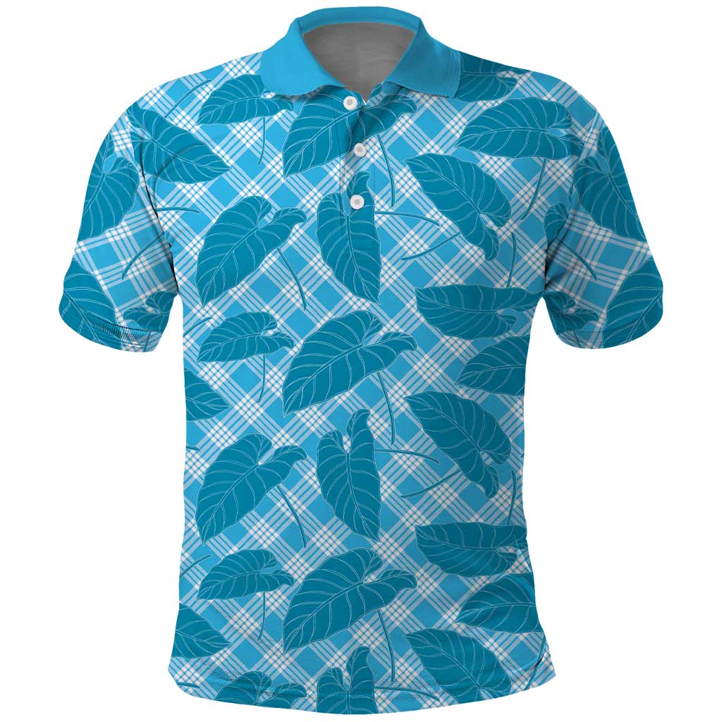 Blue Hawaii Kalo Palaka Motifs Polo Shirt Hawaiian Taro Leaves Elegant Vibes - Polynesian Pride