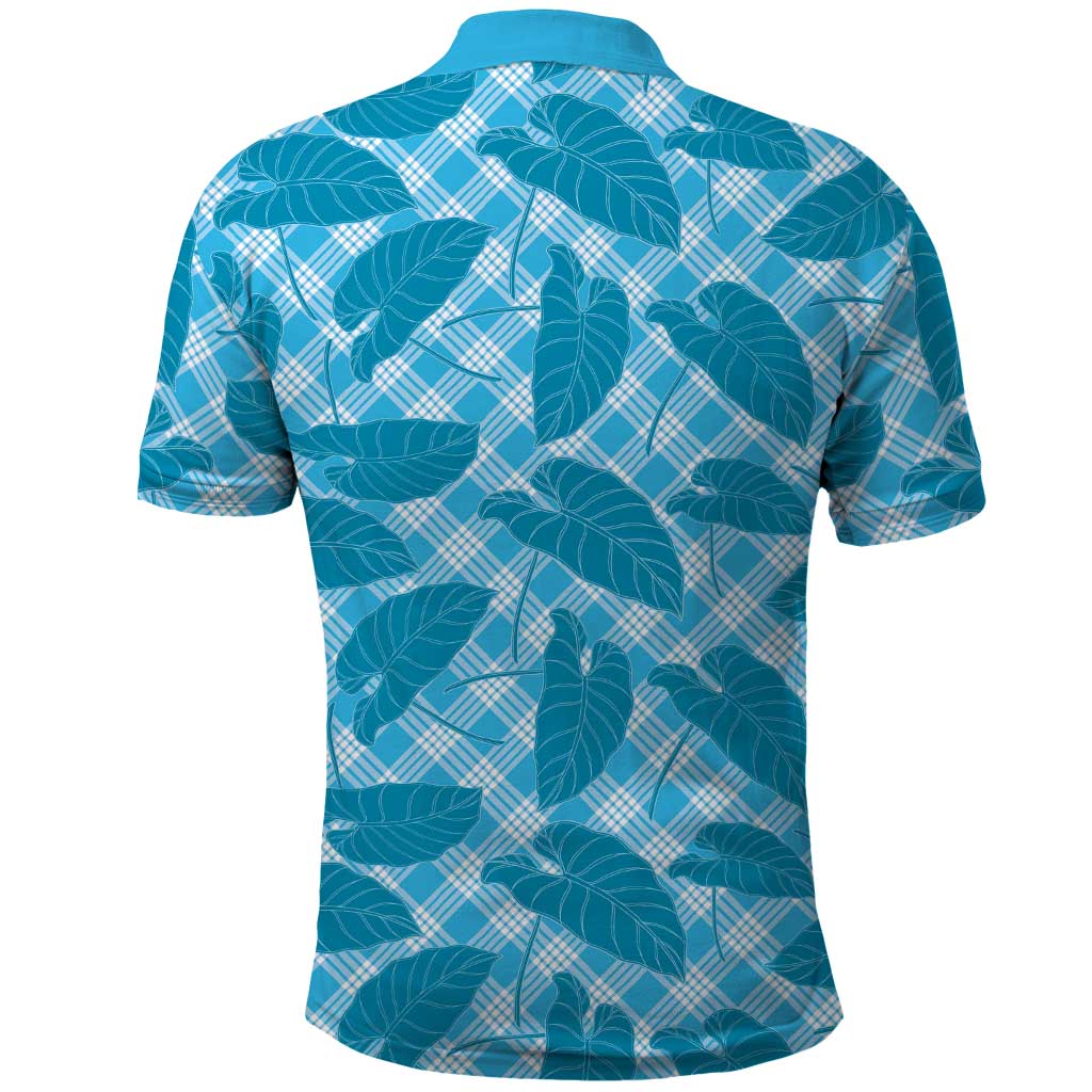 Blue Hawaii Kalo Palaka Motifs Polo Shirt Hawaiian Taro Leaves Elegant Vibes - Polynesian Pride