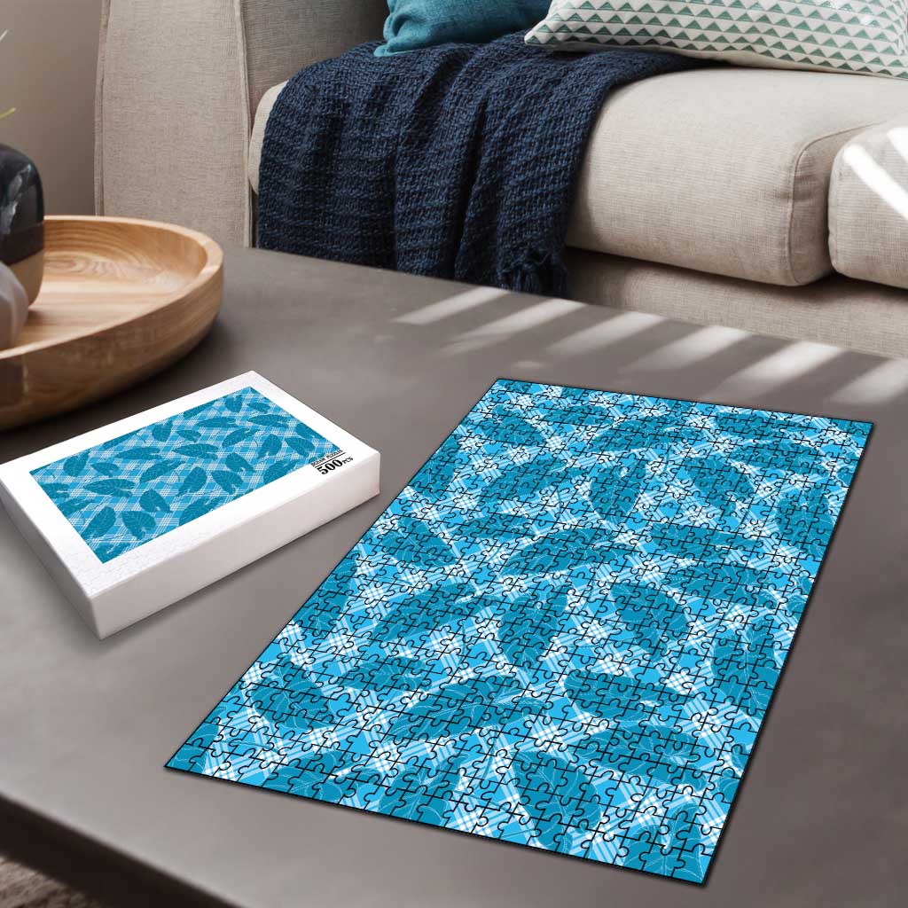 Blue Hawaii Kalo Palaka Motifs Puzzle Hawaiian Taro Leaves Elegant Vibes - Polynesian Pride