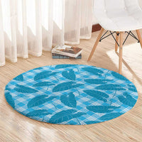 Blue Hawaii Kalo Palaka Motifs Round Carpet Hawaiian Taro Leaves Elegant Vibes - Polynesian Pride