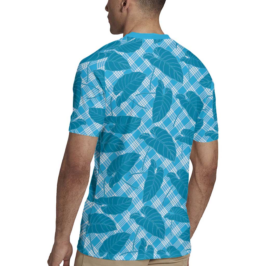 Blue Hawaii Kalo Palaka Motifs Rugby Jersey Hawaiian Taro Leaves Elegant Vibes - Polynesian Pride