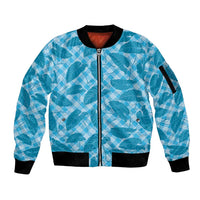Blue Hawaii Kalo Palaka Motifs Sleeve Zip Bomber Jacket Hawaiian Taro Leaves Elegant Vibes - Polynesian Pride