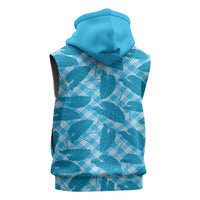 Blue Hawaii Kalo Palaka Motifs Sleeveless Zip Hoodie Hawaiian Taro Leaves Elegant Vibes - Polynesian Pride