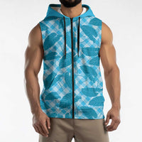 Blue Hawaii Kalo Palaka Motifs Sleeveless Zip Hoodie Hawaiian Taro Leaves Elegant Vibes - Polynesian Pride