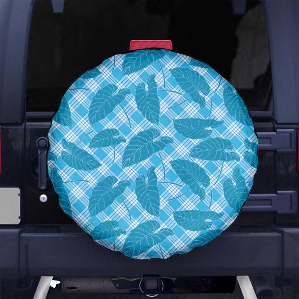 Blue Hawaii Kalo Palaka Motifs Spare Tire Cover Hawaiian Taro Leaves Elegant Vibes - Polynesian Pride