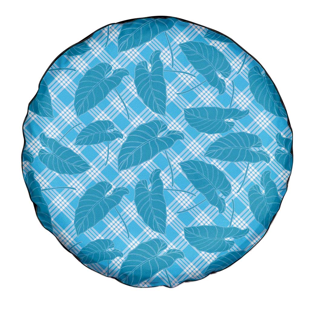 Blue Hawaii Kalo Palaka Motifs Spare Tire Cover Hawaiian Taro Leaves Elegant Vibes - Polynesian Pride