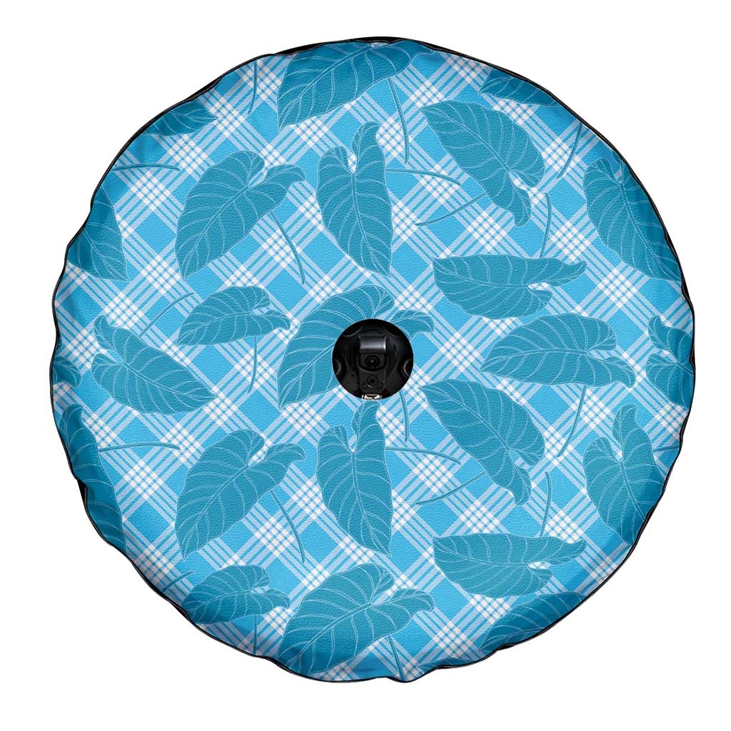 Blue Hawaii Kalo Palaka Motifs Spare Tire Cover Hawaiian Taro Leaves Elegant Vibes - Polynesian Pride
