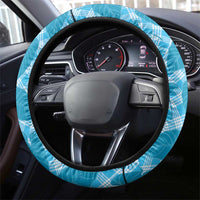 Blue Hawaii Kalo Palaka Motifs Steering Wheel Cover Hawaiian Taro Leaves Elegant Vibes - Polynesian Pride