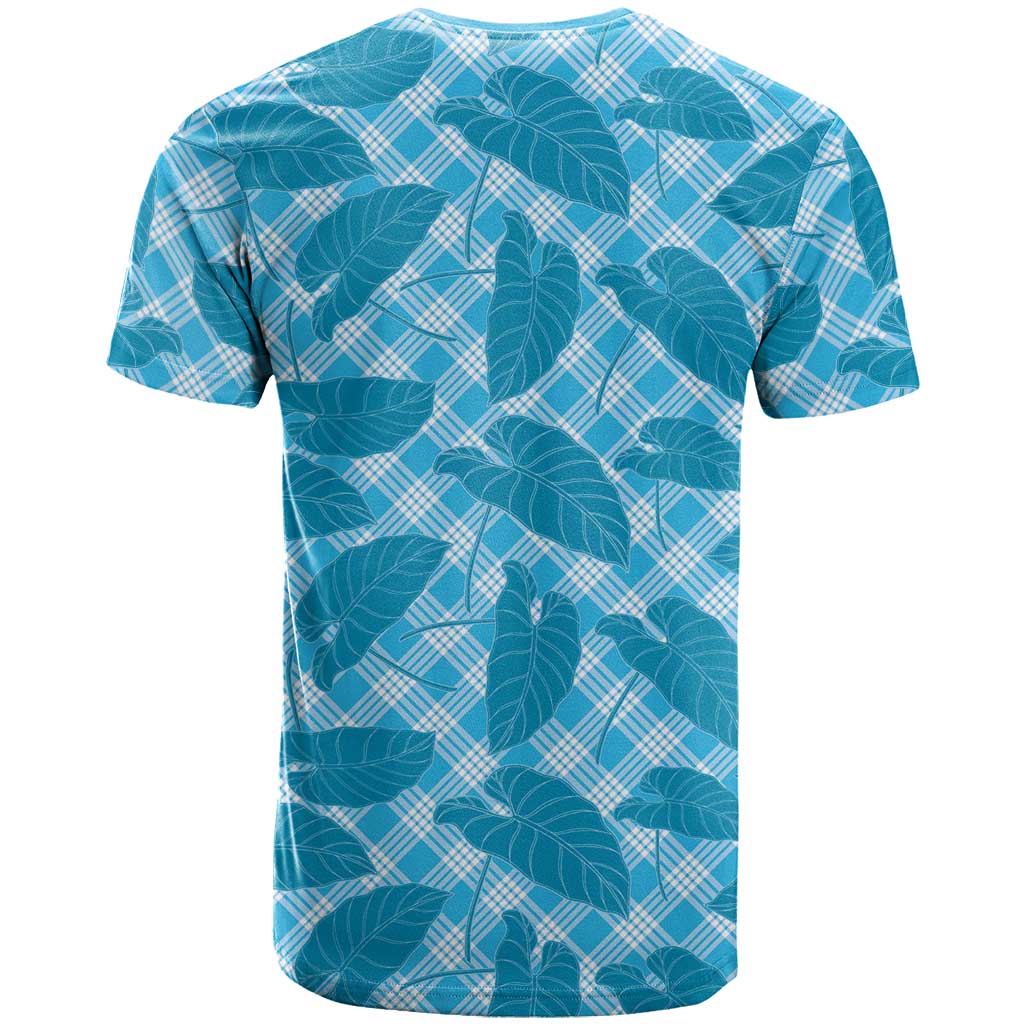Blue Hawaii Kalo Palaka Motifs T Shirt Hawaiian Taro Leaves Elegant Vibes - Polynesian Pride