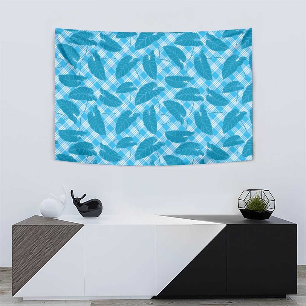 Blue Hawaii Kalo Palaka Motifs Tapestry Hawaiian Taro Leaves Elegant Vibes - Polynesian Pride