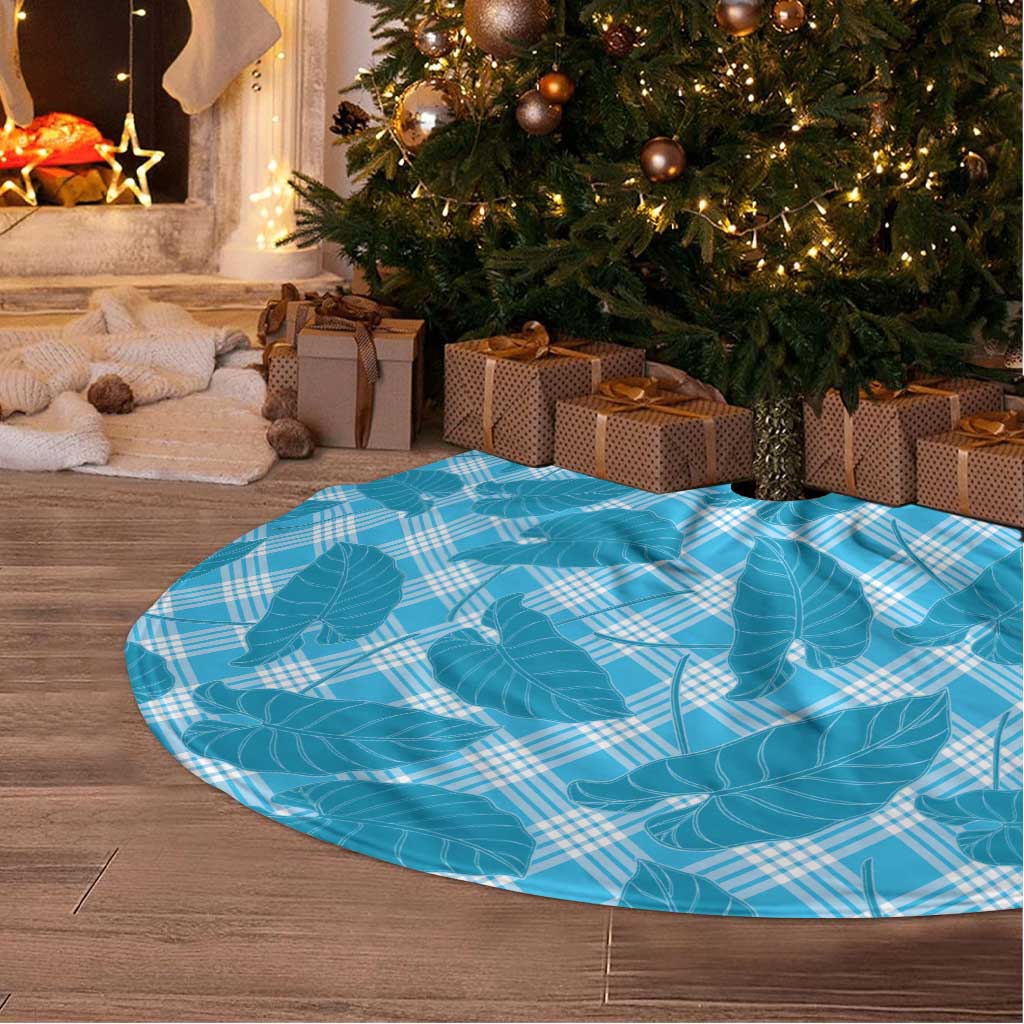 Blue Hawaii Kalo Palaka Motifs Tree Skirt Hawaiian Taro Leaves Elegant Vibes - Polynesian Pride