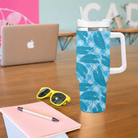 Blue Hawaii Kalo Palaka Motifs Tumbler With Handle Hawaiian Taro Leaves Elegant Vibes - Polynesian Pride