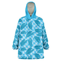 Blue Hawaii Kalo Palaka Motifs Wearable Blanket Hoodie Hawaiian Taro Leaves Elegant Vibes - Polynesian Pride