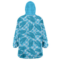 Blue Hawaii Kalo Palaka Motifs Wearable Blanket Hoodie Hawaiian Taro Leaves Elegant Vibes - Polynesian Pride