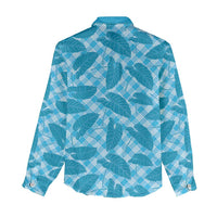 Blue Hawaii Kalo Palaka Motifs Women Casual Shirt Hawaiian Taro Leaves Elegant Vibes - Polynesian Pride