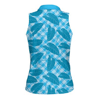 Blue Hawaii Kalo Palaka Motifs Women Sleeveless Polo Shirt Hawaiian Taro Leaves Elegant Vibes - Polynesian Pride