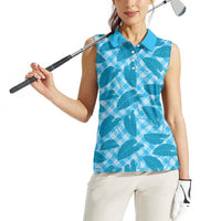Blue Hawaii Kalo Palaka Motifs Women Sleeveless Polo Shirt Hawaiian Taro Leaves Elegant Vibes - Polynesian Pride