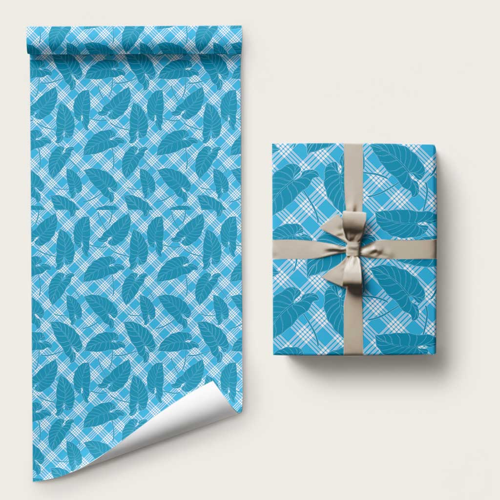 Blue Hawaii Kalo Palaka Motifs Wrapping Paper Hawaiian Taro Leaves Elegant Vibes - Polynesian Pride