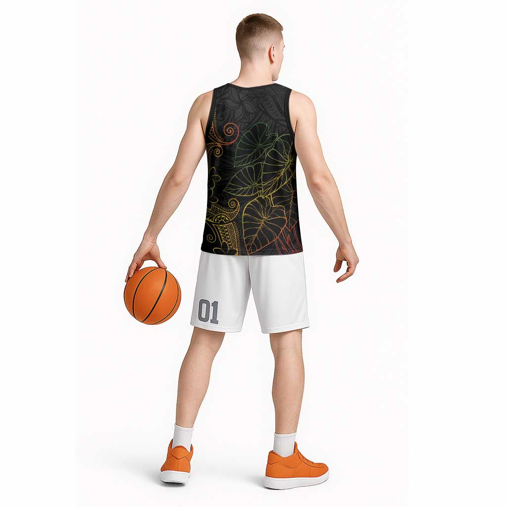 Aloha Hawaii Kalo Basketball Jersey Reggae Taro Polynesian Pattern - Polynesian Pride