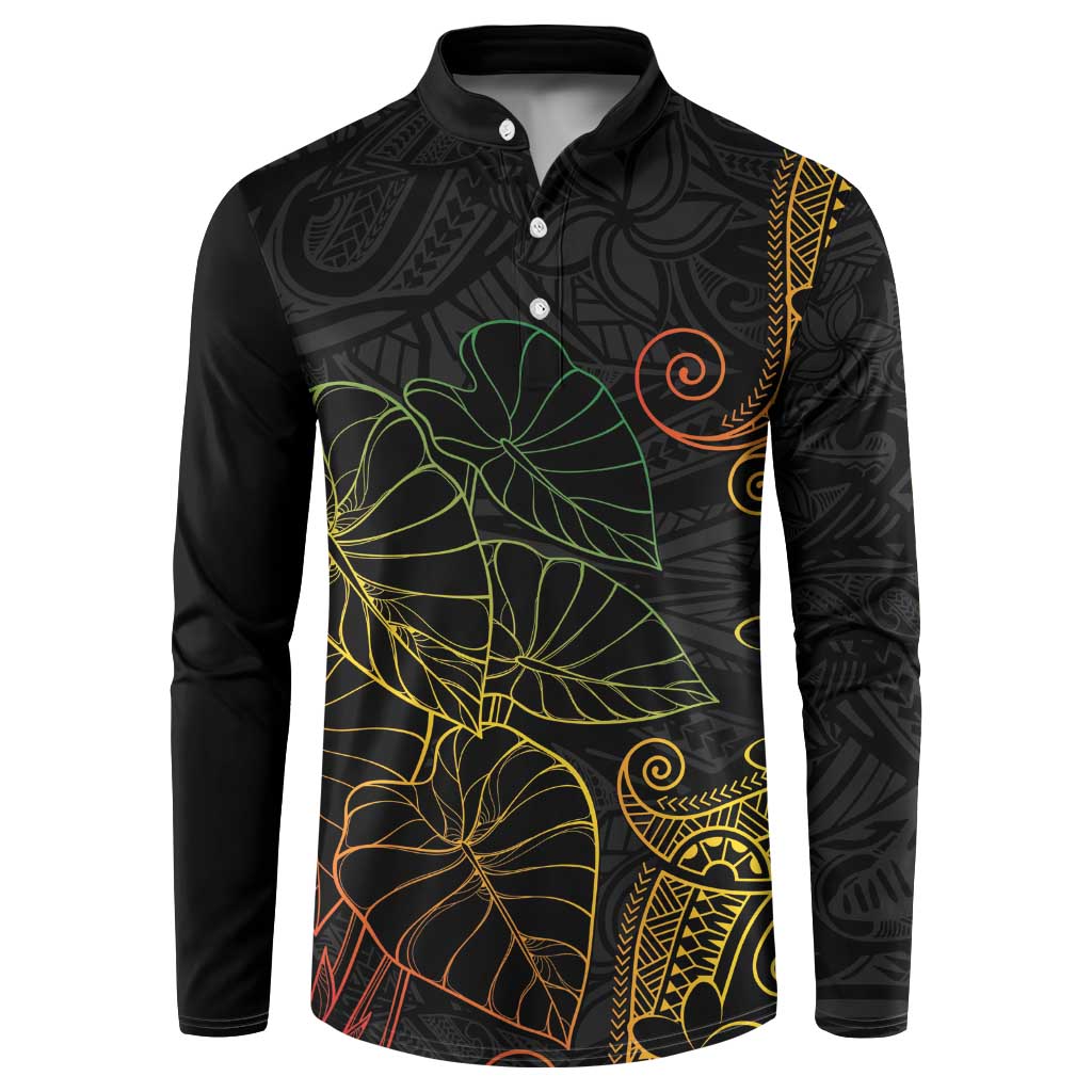 Aloha Hawaii Kalo Button Sweatshirt Reggae Taro Polynesian Pattern - Polynesian Pride