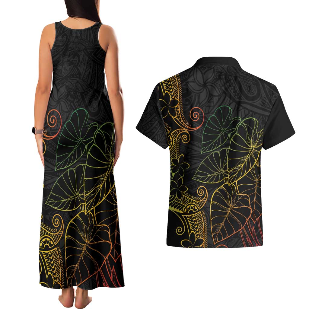 Aloha Hawaii Kalo Couples Matching Tank Maxi Dress and Hawaiian Shirt Reggae Taro Polynesian Pattern - Polynesian Pride