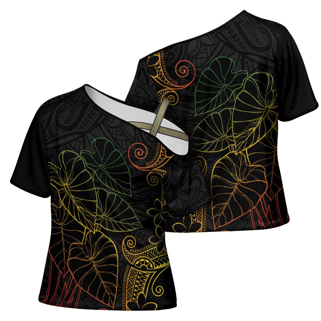 Aloha Hawaii Kalo Cross Shoulder Shirt Reggae Taro Polynesian Pattern - Polynesian Pride