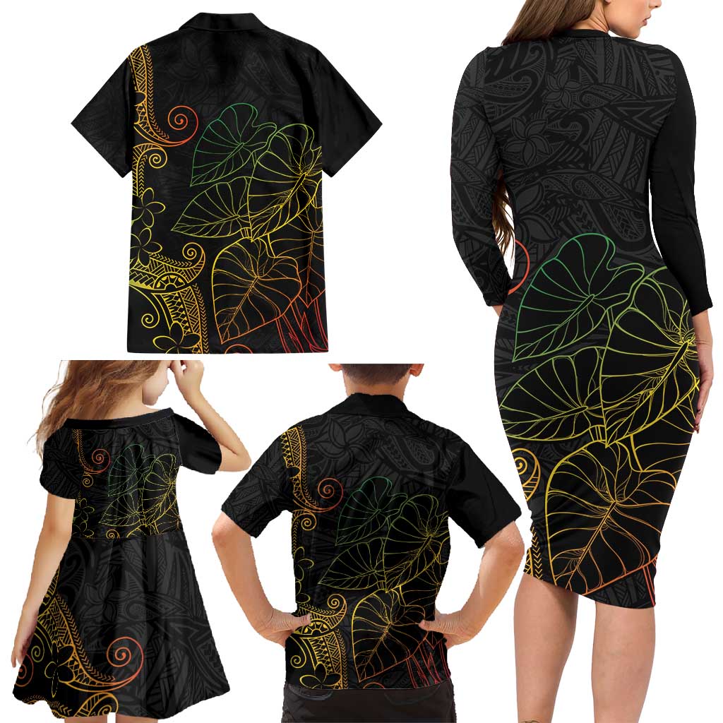 Aloha Hawaii Kalo Family Matching Long Sleeve Bodycon Dress and Hawaiian Shirt Reggae Taro Polynesian Pattern - Polynesian Pride