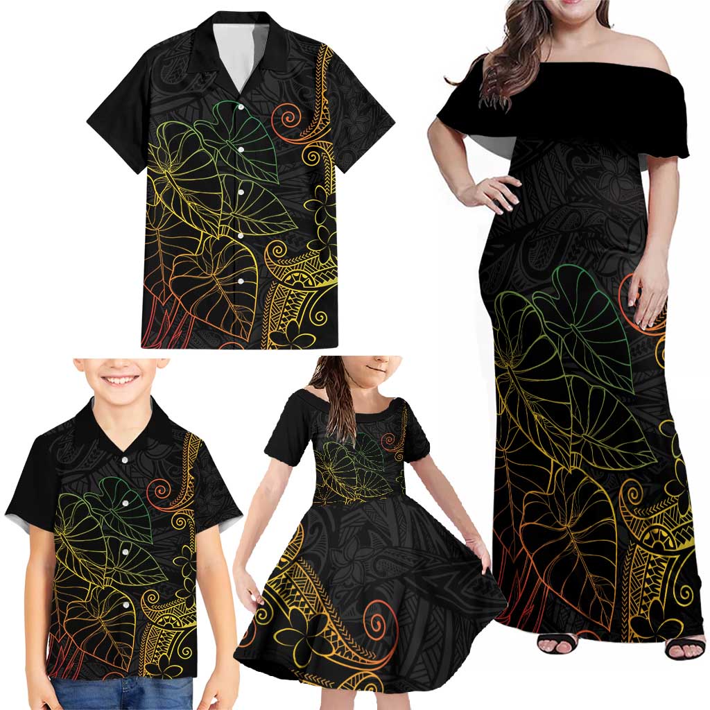 Aloha Hawaii Kalo Family Matching Off Shoulder Maxi Dress and Hawaiian Shirt Reggae Taro Polynesian Pattern - Polynesian Pride