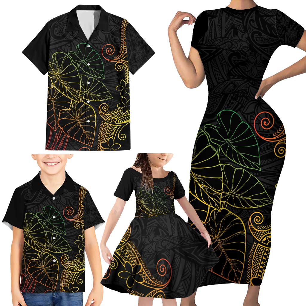 Aloha Hawaii Kalo Family Matching Short Sleeve Bodycon Dress and Hawaiian Shirt Reggae Taro Polynesian Pattern - Polynesian Pride